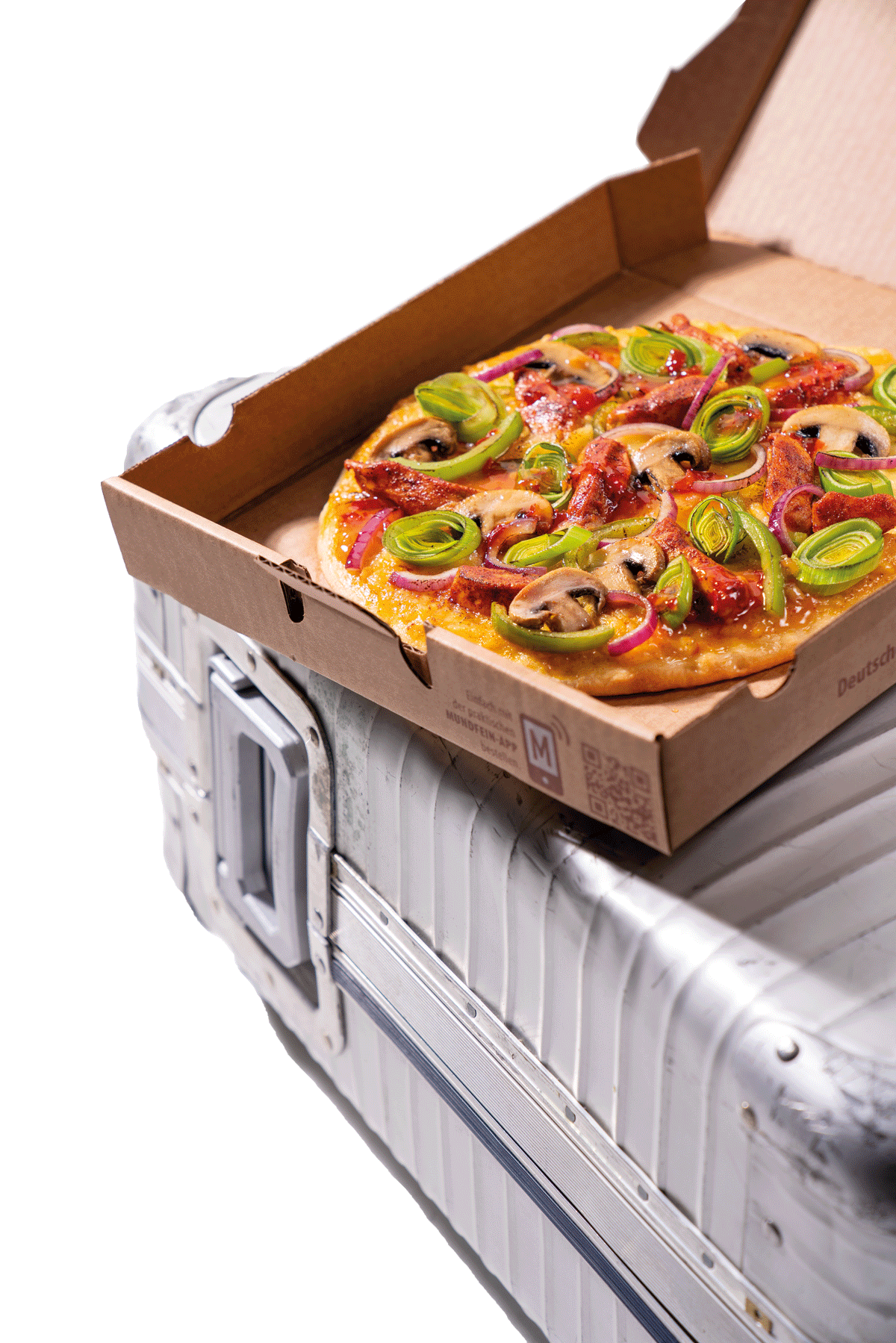 Koffer mit Pizza
