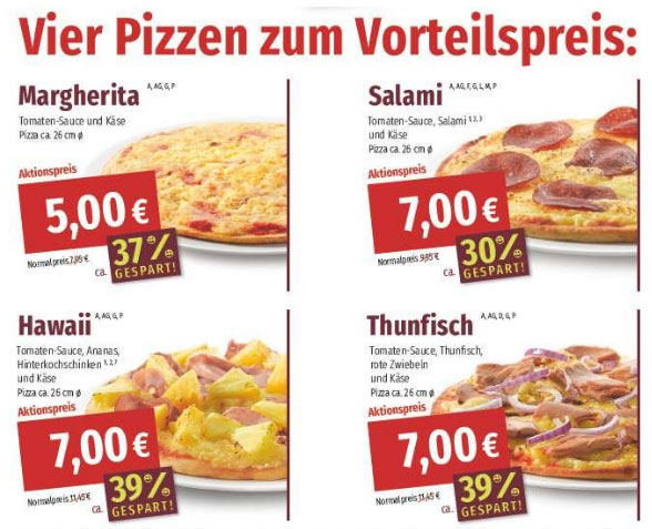 MUNDFEIN Aktion Vier Pizzen in der MUNDFEIN Pizzawerkstatt Hamburg-Wintrehude zum Aktionspreis